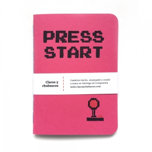 cuaderno de tapa blanda (cosido visto) "press start" hojas en blanco / rosa fucsia / 10 x 14 cm :: imagen 6